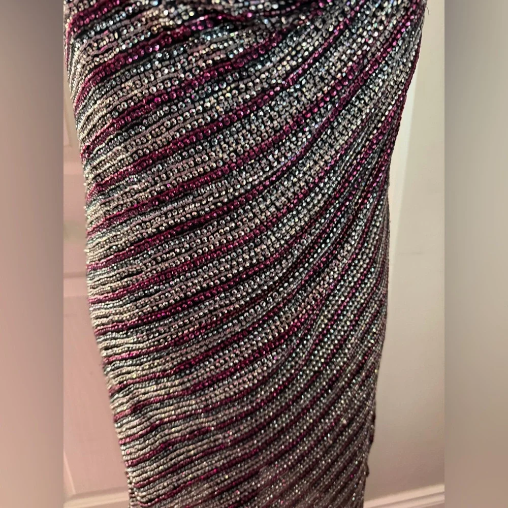 Parker Beaded Cocktail Dress | Champagne Stripe | NWT | Size M | $498 Barney’s - Picture 7 of 10